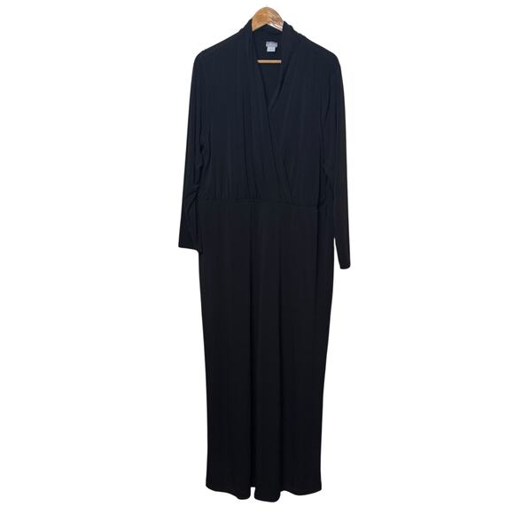 Chico's Plus Size 4 XXL Black Wide Leg Long Sleeve V- Neck Jumpsuit - Picture 1 of 7